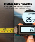 No Brainer 3 In 1 Laser Tape Measure With App Sync For Easy Data Transfer, 130 Feet Laser Distance Meter, 16 Feet Waterproof Digital Tape, Area Volume Pythagorean Mode, Rechargeable Battery And Fast App Connectivity. Digital tape measure with LCD reading 25 3/16 in.