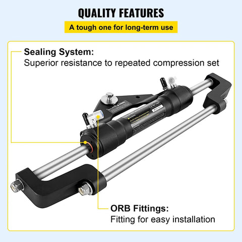 Heavy Duty Outboard Hydraulic Steering Kit For Boats Up To 300HP Front Mount Cylinder Set HC5358-3 And HC5345-3 No Helm Pump Or Steering Hose Needed Built For Strong Steering And 1500 PSI High Pressure With Crush Resistant Seals