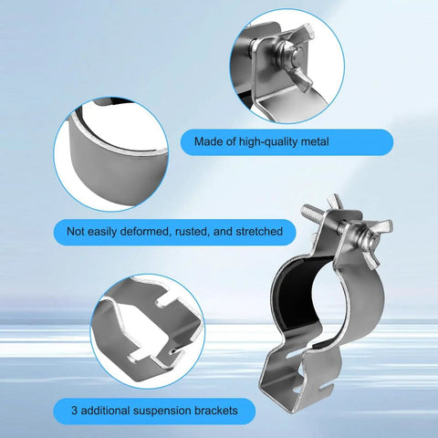 Adjustable Pipe And Drape Clamps For Party Decor, rust-resistant heavy-duty steel clamps with suspension brackets detail shown