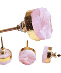 Rose Quartz Crystal Cabinet Knobs Set of 4 Gold Plated Round Dresser and Cupboard Drawer Handles Pink Stone Kitchen Cabinet Hardware