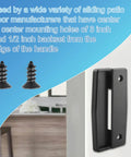 Two Pack Sliding Screen Door Pull Set For A111 Replacement, durable plastic handle and screws, on display with door view.