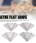 Heavy Duty Four Pack Eight Inch Flat Lathe Jaws Rock Solid Construction With Grade 45 Steel self centering design in use on a lathe.