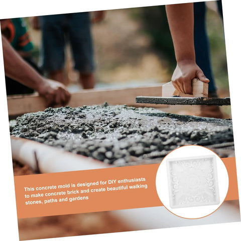 Hands using DIY Concrete Brick Molds For Garden Pathways Vintage Paving Molds, size 450x450x40 mm, to create walkway stones