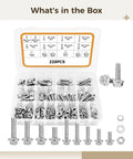 Stainless Steel Hardware Fastener Kit with Washers and Nuts 228 Piece M6 M8 Hex Bolt Set Flange Bolts, open box view
