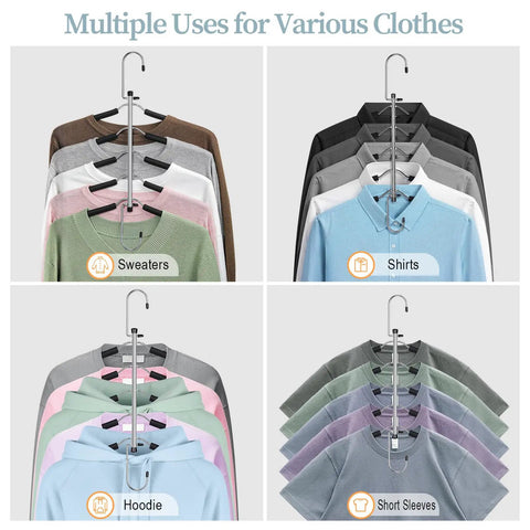 Space Saving 5 Layer Non Slip Shirt Hangers Kit For Closet Organization with clothes on hangers