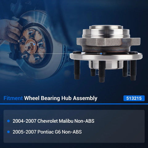 Front Wheel Bearing And Hub Assembly 513215 For 2004 To 2007 Chevy Malibu And Pontiac G6 5 Lug Non ABS Front Axle Replacement