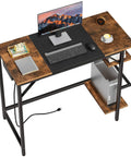 Compact Computer Desk With Built In Charging Station And USB Ports Modern Home Office Writing Desk With Two Shelves Easy Assembly Rustic Brown And Black Finish Great For Small Spaces top view