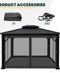 Universal Replacement Mosquito Netting For 10x10 Gazebos With Four Panel Sidewalls shown with hooks and packaging.