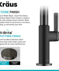 Oletto Single Handle Kitchen Bar Faucet In Matte Black And Spot Free Black Stainless Steel Finish close-up on handle design