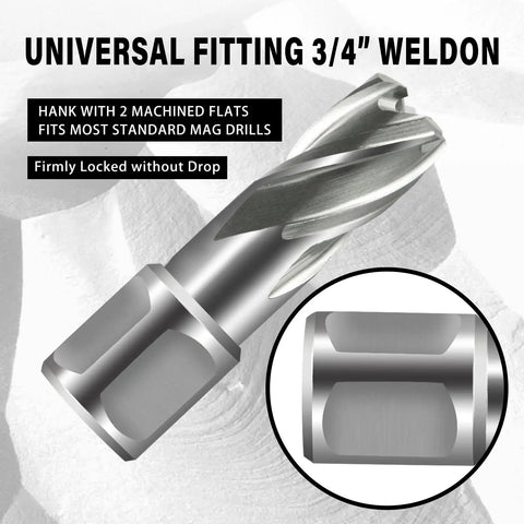 Kickass Hss Annular Cutter Set Weldon Shank Magnetic Drill Press Core Drill Bits, 3/4 inch, fits most mag drills, precision design.