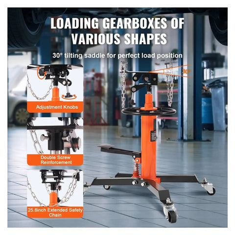 Transmission Jack 1322 Lbs Hydraulic Telescoping 32 To 67 Inch High Lift Floor Stand Hoist for Garage Shop with safety chain