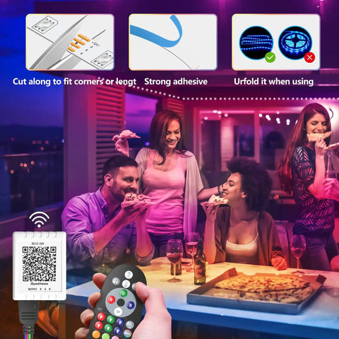 Lit 100 Ft Music Sync LED Strip Lights With App Control And Remote, Color Changing 5050 RGB for Bedroom and Home Decor