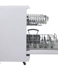 18-Inch Energy Star Portable Dishwasher In White Packing Badass Cleaning Muscle To Crush Stubborn Grime, showing open racks.
