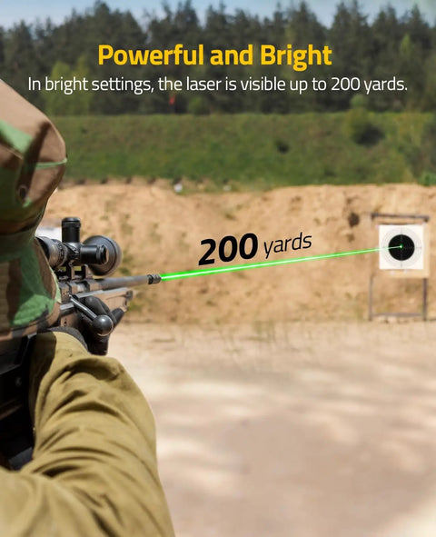 Shooting range use of Rechargeable Green Laser Bore Sight Kit With 32 Adapters For 0.17 To 12 GA Calibers Multi Caliber Bore Sighter Cordless Charging High Precision Quick Alignment For Hunting And Shooting at 200 yards visibility
