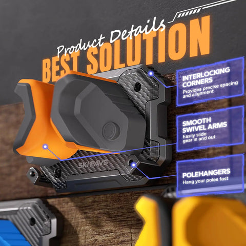 The Must Have Garage Ski And Snowboard Wall Mount Rack featuring hella tight rubber grips, showcasing interlocking corners and smooth swivel arms.