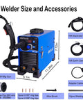 3 In 1 Gasless MIG Welder With Flux Core, Lift TIG And Stick Welding, Dual Voltage 110V 220V, 160A with accessories