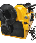 Heavy Duty 220V Electric Pipe Threader And Cutter With Trade Grade NPT BSPT Dies Half To Three Inch Metal Tubing Rock Solid Multifunction Threading Reamer 750W Shop Staple rear view showing motor and cutting mechanism.