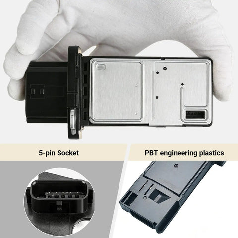 Plug And Play Mass Air Flow MAF Sensor For Nissan Altima Frontier Maxima Replacement OEM 22680-7S00A 22680-7S000 22680-AW400 Air Intake Sensor Compatible Direct Fit With Easy Install, 5-pin socket