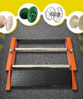 Heavy Duty Cable Drum Roller Dispenser Stand Unwinder For Reels Up To 28 Inch Wide with orange steel frame on asphalt