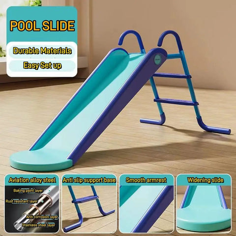 Foldable Pool Water Slide For Backyards And Indoors, Portable Summer Fun With Durable Plastic Build, Easy Setup Universal Ladder, Safe, Family Friendly Play Slide For Pools Basements And Playrooms, Blue