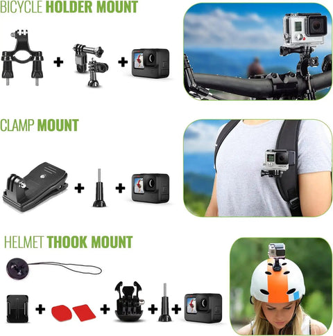 HERO13 Ultra Wide Action Camera Bundle with bicycle, clamp, and helmet mounts showcasing versatility for capturing 5.3K HDR video.