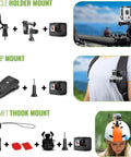 Hero 13 Black Waterproof Action Camera with mounting accessories for bicycle, clamp, and helmet in outdoor settings