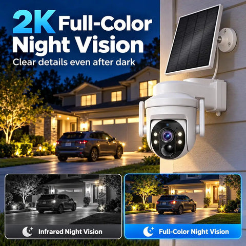 Hassle Free Wireless Solar Security Camera For Yard And Driveway With Smooth 3Mp Hd Clarity And Bright Full Color Night Vision, mounted near driveway.