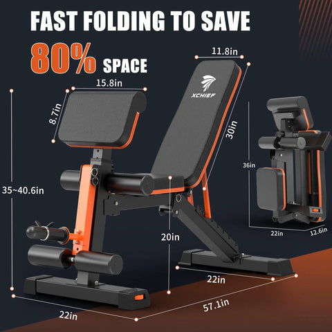 Adjustable Weight Bench With 1000 Lbs Capacity, Heavy Duty Foldable Home Gym Bench For Full Body Workouts, Flat Incline Decline Angles, dimensions.