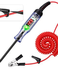All Purpose Automotive Test Light With 5-120V LED Digital Voltage Display, Circuit Tester With Voltmeter And Dual Color Polarity Indicator, Long Probe Electrical Test Pen For Car, Truck, RV Fuse Checker with coiled red lead and clip