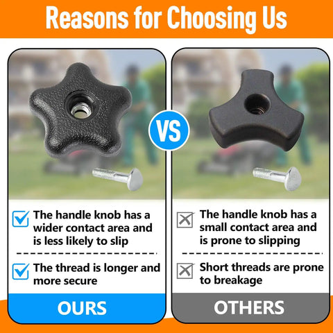 Comparison of handle knobs for Two Pack Handle Knobs With Screws Bolts And Washers Replacement Kit For Snow Blowers And Lawn Mowers