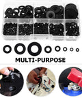 Black Nylon Flat Washers 500 Piece Kit Insulating Mounting Hardware Spacers M2 To M10 For Electrical Outlets And Receptacles Easy DIY Spacing Solution in storage case
