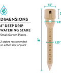 Dimensions of Super Handy Eight Inch Deep Root Watering Stakes Four Pack In Tan for garden use, showing design and measurements.