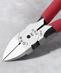 6 Inch Ultra Sharp Side Cutter Snips With Extra Long Flush Cutting Edge For Clean Flat Cuts, shown close-up on a surface