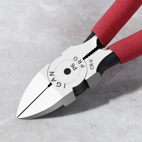 6 Inch Ultra Sharp Side Cutter Snips With Extra Long Flush Cutting Edge For Clean Flat Cuts, shown close-up on a surface