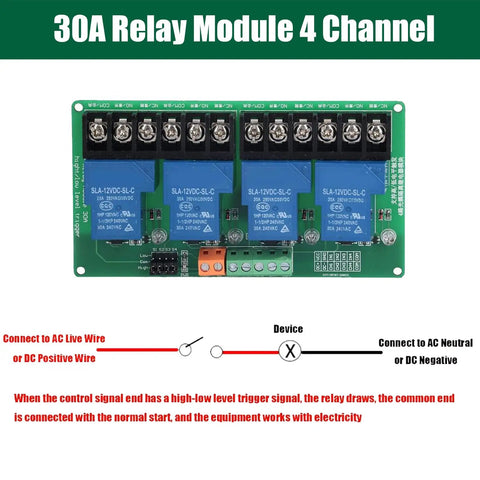 30A 4 Channel Relay Module 12V Expansion Board With High Low Level Trigger Optocoupler Isolation For PLC Automation Equipment Control Industrial Applications