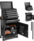 Rolling Tool Chest And Cabinet Set 2 In 1 Design With Five Drawers And Detachable Top Tool Box for Garage Storage.