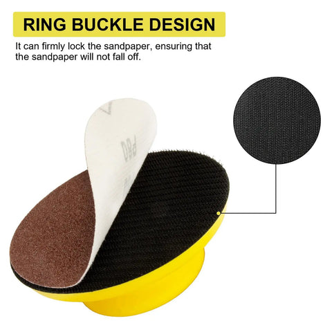 Close-up of the Two Pack 5 Inch Mouse Hand Sanding Block Set with hook and loop grip, showing the sandpaper attachment.