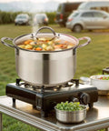 8 Quart Stainless Steel Stock Pot With Heavy Duty 5 Layer Bottom For Induction Cooking, Visible Glass Lid in use