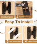 Premium Gold Aluminum Flip Gate Latch Set installation steps on wood, showing glue application and setup.