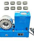 Portable Electric Hydraulic Hose Crimper Machine With 8 Heavy Duty Die Sets 110V Corded Power and swivel motor for secure crimping.