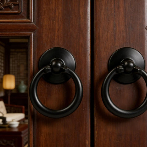 Antique Black Drop Ring Drawer Pulls Set Of 10 For Cabinets And Furniture, 1.69 Inch Total Length With 1.18 Inch Ring Diameter