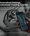 Smart Indoor Bike Trainer With 2200W Brushless Motor 19 Percent Gradient Simulator Virtual Shifting And Uphill Downhill Simulation Ultra Quiet Ride Zwift And MyWhoosh Compatible BLE And ANT Plus Ready Cassette Not Included showing app customization on smartphone