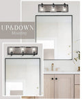 Three-Light Bathroom Vanity Light 23 Inch Large Fixture With Bubble Glass Shades over mirror and sink, farmhouse rustic gray "Up & Down" mounting.