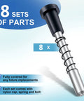 Bulletproof Window Screen Plunger Latches With Black Locking Caps Keeps Screens Locked Tight Beats Flimsy Plastic Pins Rock Solid DIY Upgrade Easy Eight Pack Replacement, showing aluminum and nylon materials.
