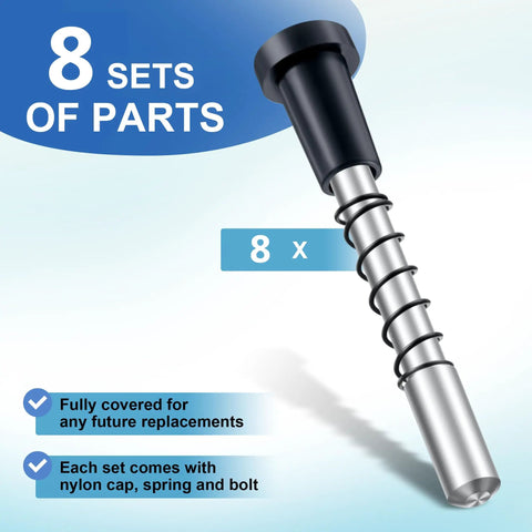 Bulletproof Window Screen Plunger Latches With Black Locking Caps Keeps Screens Locked Tight Beats Flimsy Plastic Pins Rock Solid DIY Upgrade Easy Eight Pack Replacement, showing aluminum and nylon materials.