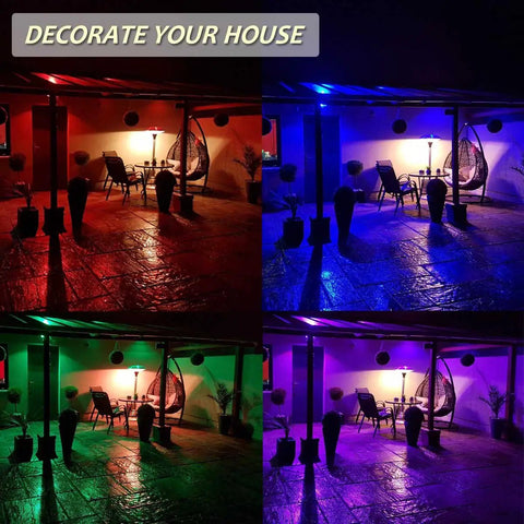 RGB LED Flood Lights 50W Outdoor Super Bright Spotlight With 16 Colors Remote Control Floodlight illuminating patio