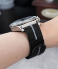 Velcro Watch Strap 20mm 22mm Sport Band For Men And Women With Black Titanium Buckle on wrist, close-up view