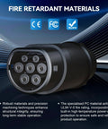 Sae J1772 To Type 2 EV Charger Adapter 32 Amp Heavy Duty Portable Electric Vehicle Charging Converter detail showing fire retardant materials.