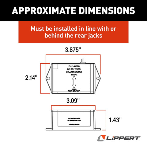 Diagram showing dimensions of Hall Effect Ground Control 3 Point 0 Replacement Auto Level Remote Rear Sensor with installation instructions.
