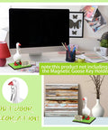 Magnetic Goose Key Holder With Wooden Base Interchangeable Signs And Writable Chalk Signs displayed on office desk.